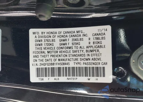 2015 Honda Civic Ex from USA, damaged, VIN 2HGFG3B81FH508445